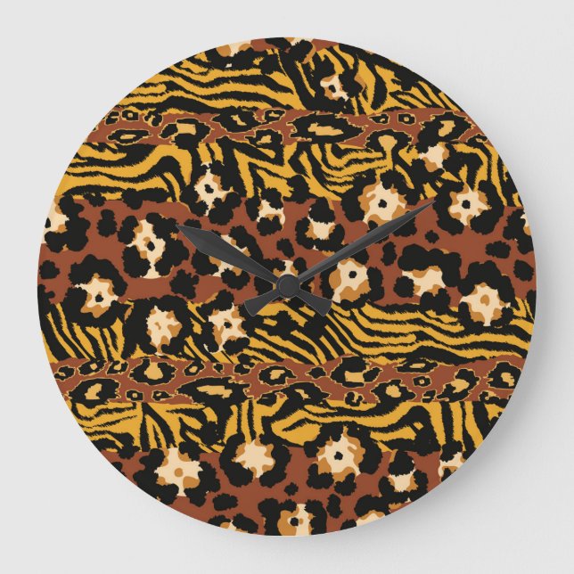 Leopard, Tigerhäute, wildes Muster. Große Wanduhr (Vorderseite)