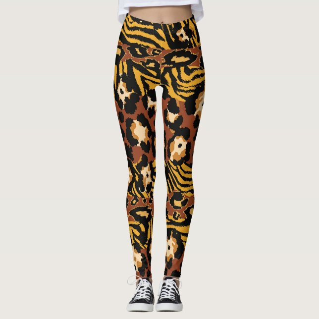 Leopard, Tigerhäute, wildes Muster. Leggings (Vorderseite)
