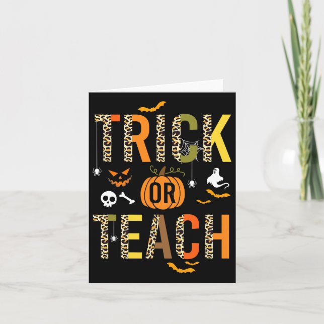 Leopard Trick oder Teach Halloween School Fall Aut Karte (Vorderseite)