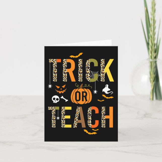 Leopard Trick oder Teach Halloween School Fall Aut Karte (Vorderseite)