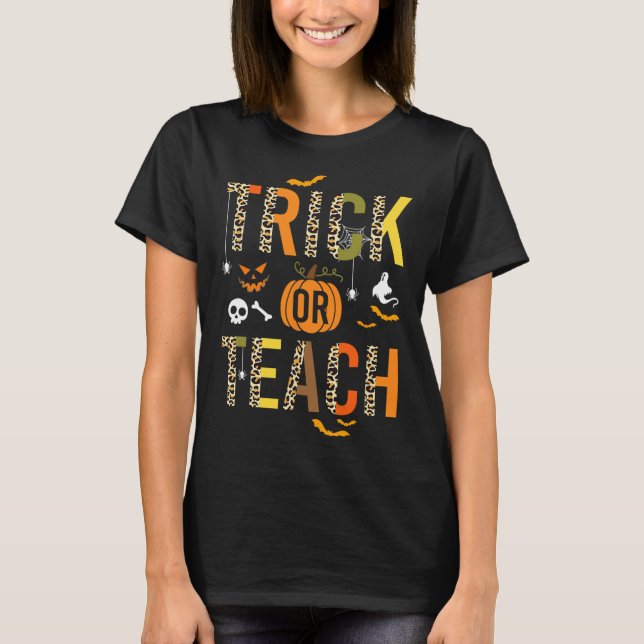 Leopard Trick oder Teach Halloween School Fall Aut T-Shirt (Vorderseite)