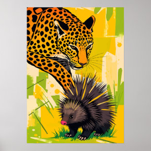 Leopard trifft Porcupine - kühne Jungle Begegnung Poster
