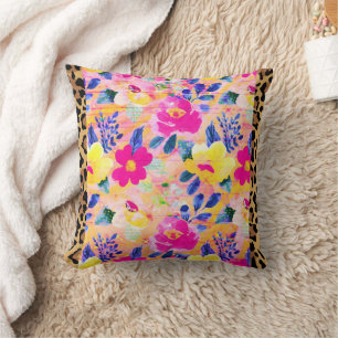 Leopard Trim Pink Blumenwirbel Kissen