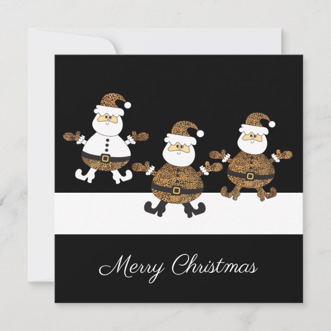 Leopard Triple Santa Snow auf schwarzer Illustrati (Vorderseite)