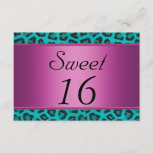 Leopard Türkis Rosa Sweet 16 Einladung