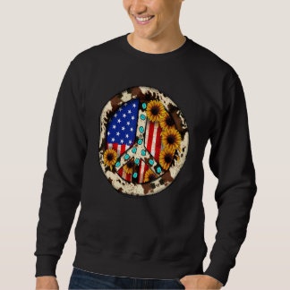 Leopard Turquoise American Flag Peace Sign Hippie Sweatshirt