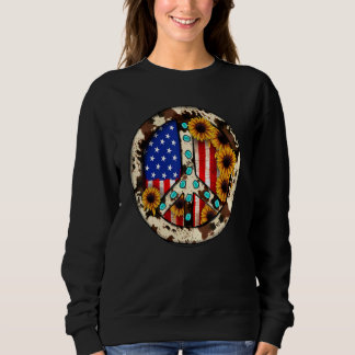 Leopard Turquoise American Flag Peace Sign Hippie Sweatshirt