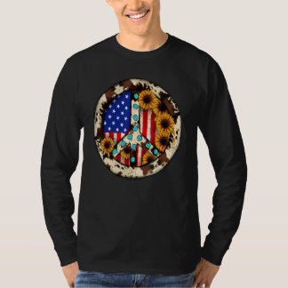 Leopard Turquoise American Flag Peace Sign Hippie T-Shirt