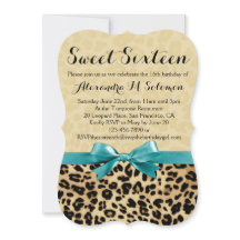 Leopard Turquoise Bow Sweet 16 Party Einladung