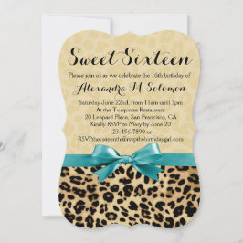 Leopard Turquoise Bow Sweet 16 Party Einladung