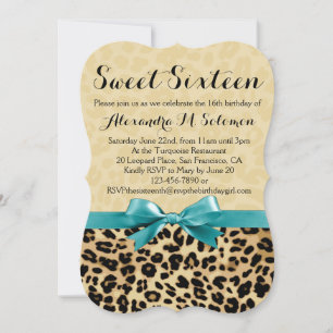 Leopard Turquoise Bow Sweet 16 Party Einladung