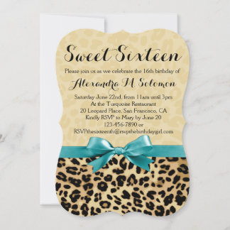 Leopard Turquoise Bow Sweet 16 Party Einladung