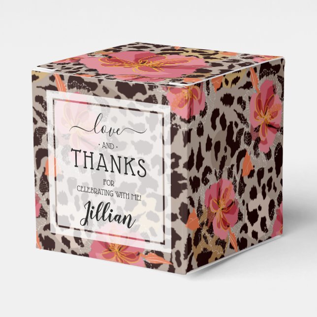 Leopard- und Blumenmuster Geschenkschachtel (Vorderseite)