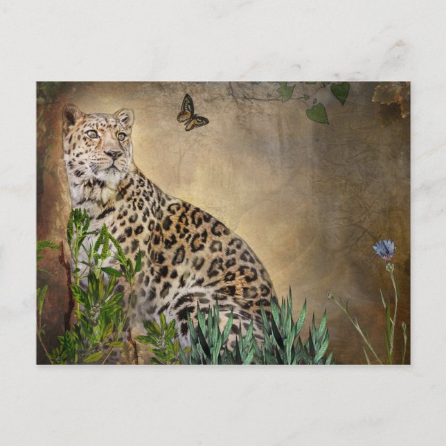 Leopard und Butterfly Digital-Malerei Postkarte (Vorderseite)