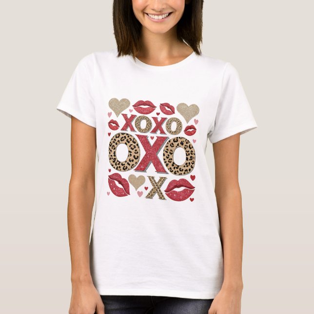 Leopard und Glitter XOXO-Muster  T-Shirt (Vorderseite)