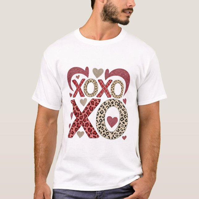 Leopard und Glitter XOXO Muster T-Shirt (Vorderseite)