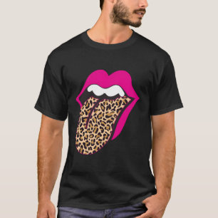 Leopard und Hot Pink Lippenzunge T-Shirt