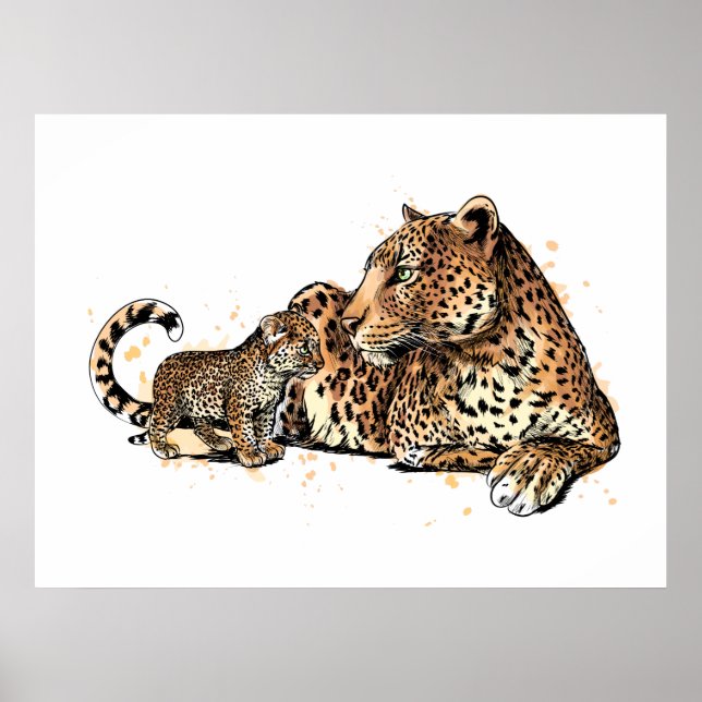 Leopard und Jungtier Poster (Vorne)
