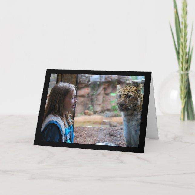 Leopard und Kinderporträt Karte (Vorderseite)