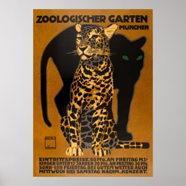 Leopard und Panther bei German Vintage Travel Poster (Vorne)