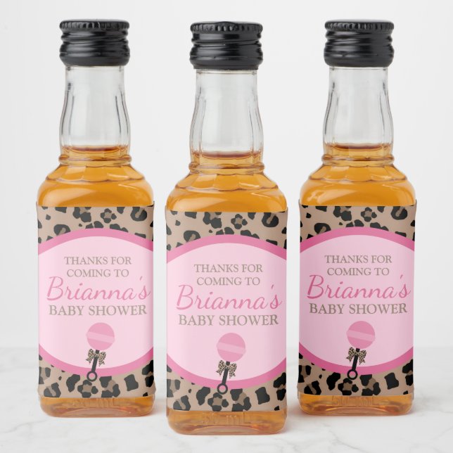 Leopard und Pink Baby Dusche Alkoholflaschenetikett (Flaschen)