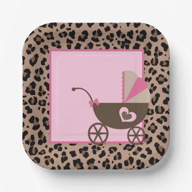 Leopard und Pink Baby Dusche Pappteller (Vorderseite)