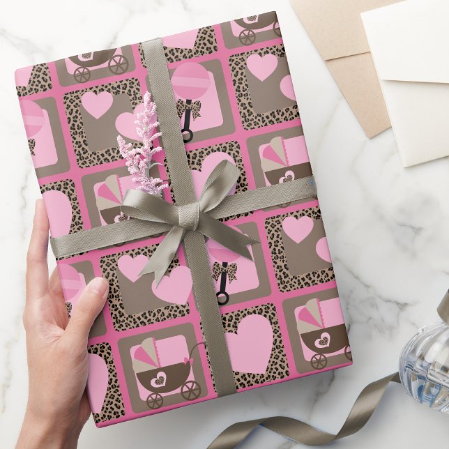 Leopard und Pink Baby Duschpapier Geschenkpapier (Baby Girl Leopard and Pink Baby Shower Wrapping Paper)