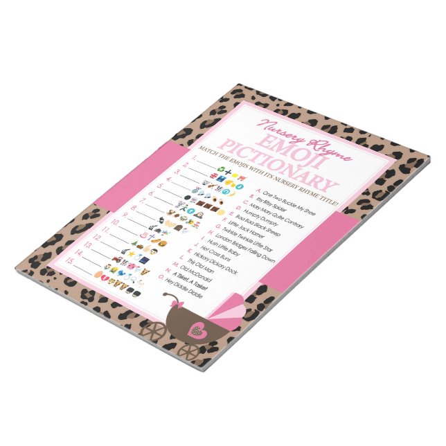 Leopard und Pink Emoji Kinderzimmer Rhyme Duschspi Notizblock (angewinkelt)
