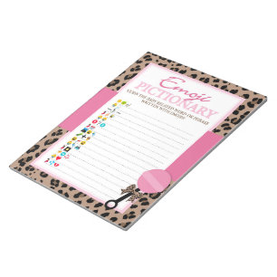 Leopard und Pink Emoji Pictionary Baby Showspiel Notizblock