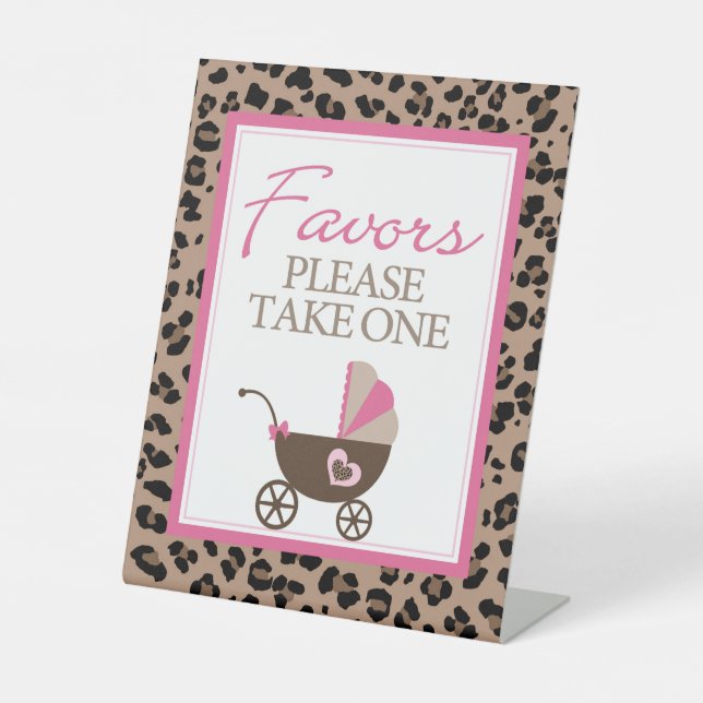 Leopard und Pink Gastgeschenk Babydusche Sockelschild (Vorderseite)