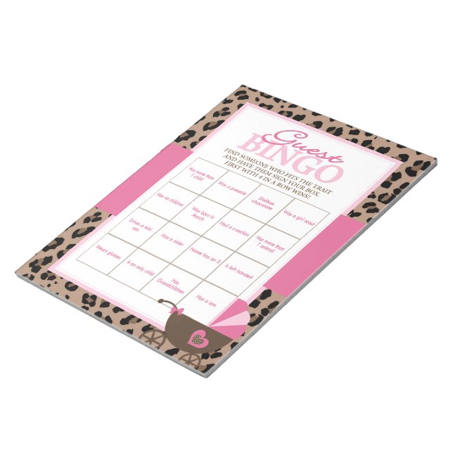 Leopard und Pink Guest Bingo Baby Showroom Pack Notizblock (angewinkelt)