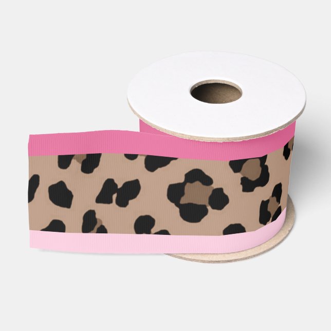 Leopard und Pink Ripsband (Spule)