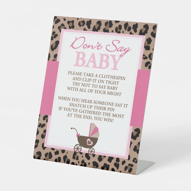 Leopard und Pink Say Baby Shower Game nicht Sockelschild (Vorderseite)