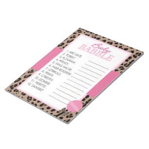 Leopard und Pink Word entwirren Baby Showspiel Notizblock