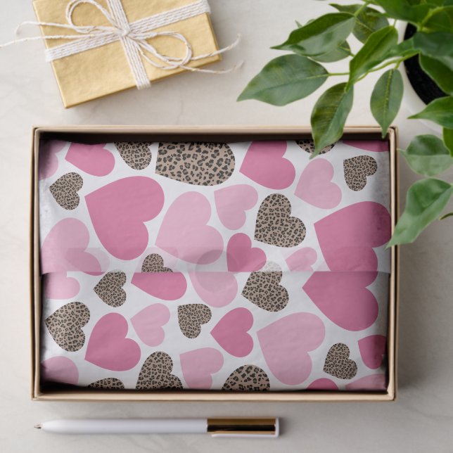 Leopard und rosa Herz-Party Seidenpapier (Geschenk)