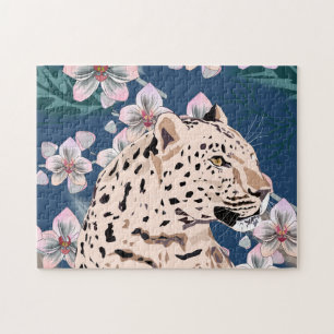 Leopard und rosa Orchid. Puzzle