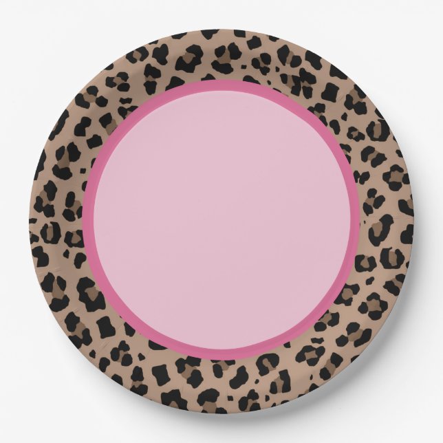 Leopard und rosa Party Pappteller (Vorderseite)