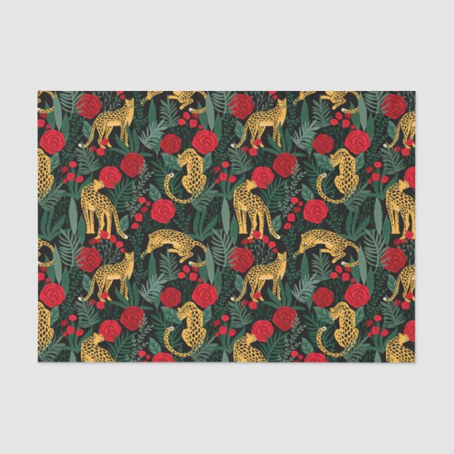 Leopard und Rosen Seidenpapier (Vorderseite)