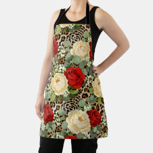 Leopard- und rote Rosenmuster - Schicke Blumen-Tie Schürze