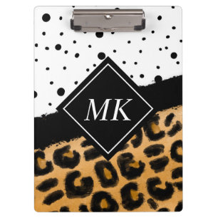 Leopard und Schwarz-Weiß-Polka-Punkte Mit Monogram Klemmbrett