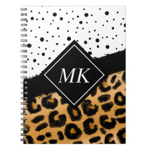 Leopard und Schwarz-Weiß-Polka-Punkte Mit Monogram Notizblock