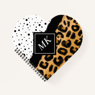 Leopard und Schwarz-Weiß-Polka-Punkte Mit Monogram Notizbuch