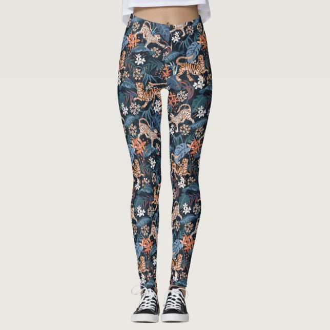  Leopard und Tiger Jungle Animal Leggings Blue (Vorderseite)