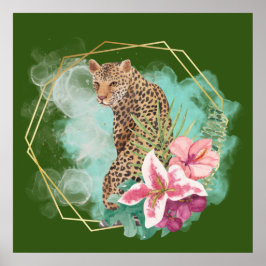 Leopard und tropische Rahmen Poster