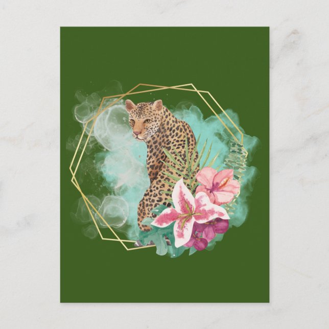 Leopard und tropische Rahmen Postkarte (Vorderseite)