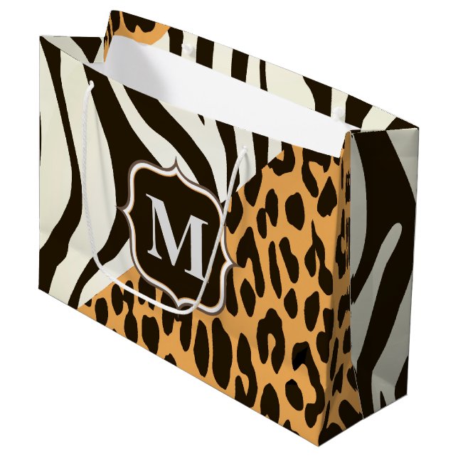 Leopard und Zebra Große Geschenktüte (Vorderseite Schrägansicht)