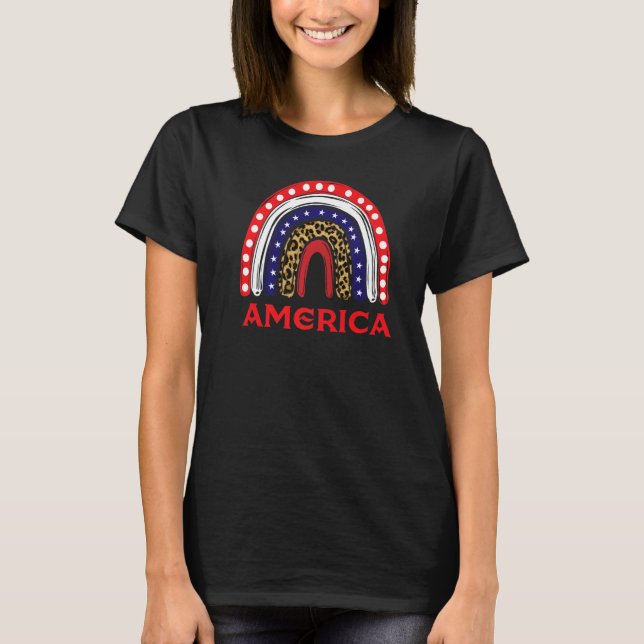 Leopard US-Flagge Amerika Regenbogen 4. Juli Ameri T-Shirt (Vorderseite)