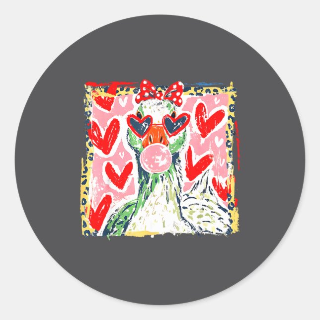 Leopard Valentine's Day Goose Funny Cute Goose Hun Runder Aufkleber (Vorderseite)