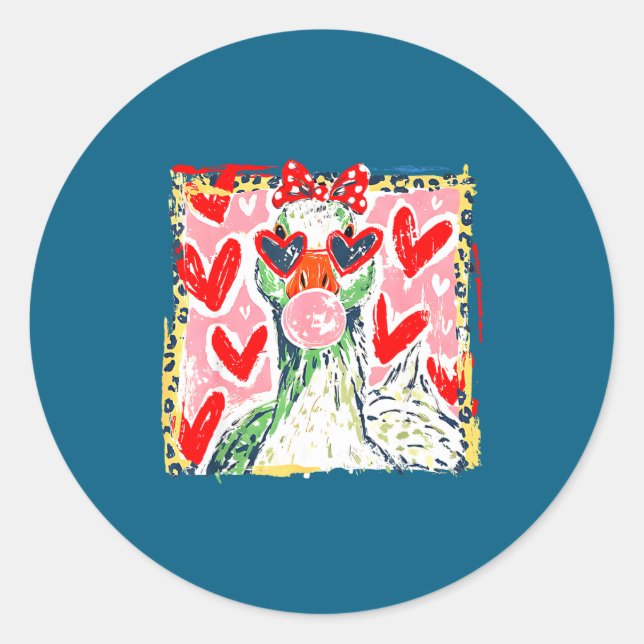 Leopard Valentine's Day Goose Funny Cute Goose Hun Runder Aufkleber (Vorderseite)