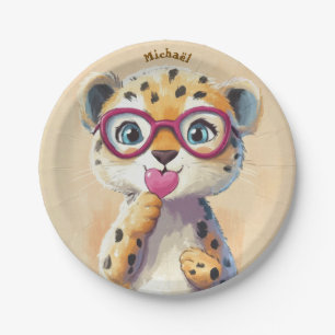 Leopard Valentinstag Herz-Abzeichen - Kinder Schul Pappteller